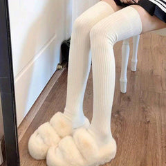 Teenager's Solid Striped Knee High Socks Long Stockings