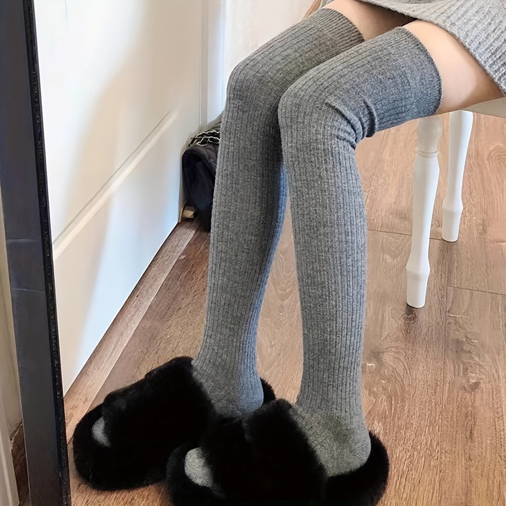 Teenager's Solid Striped Knee High Socks Long Stockings