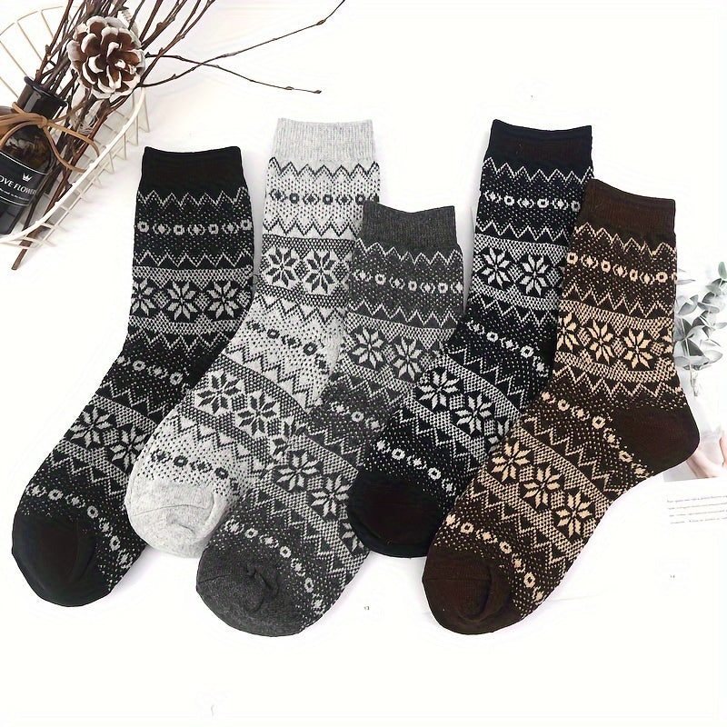 5 Pairs Men's Striped Crew Socks Wool Blend Warm Breathable Casual Unisex