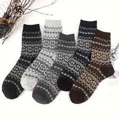 5 Pairs Men's Striped Crew Socks Wool Blend Warm Breathable Casual Unisex