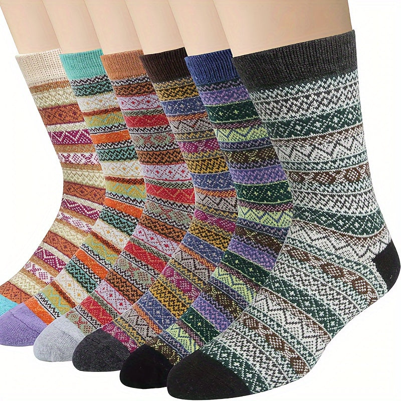 5 Pairs Men's Striped Crew Socks Wool Blend Warm Breathable Casual Unisex