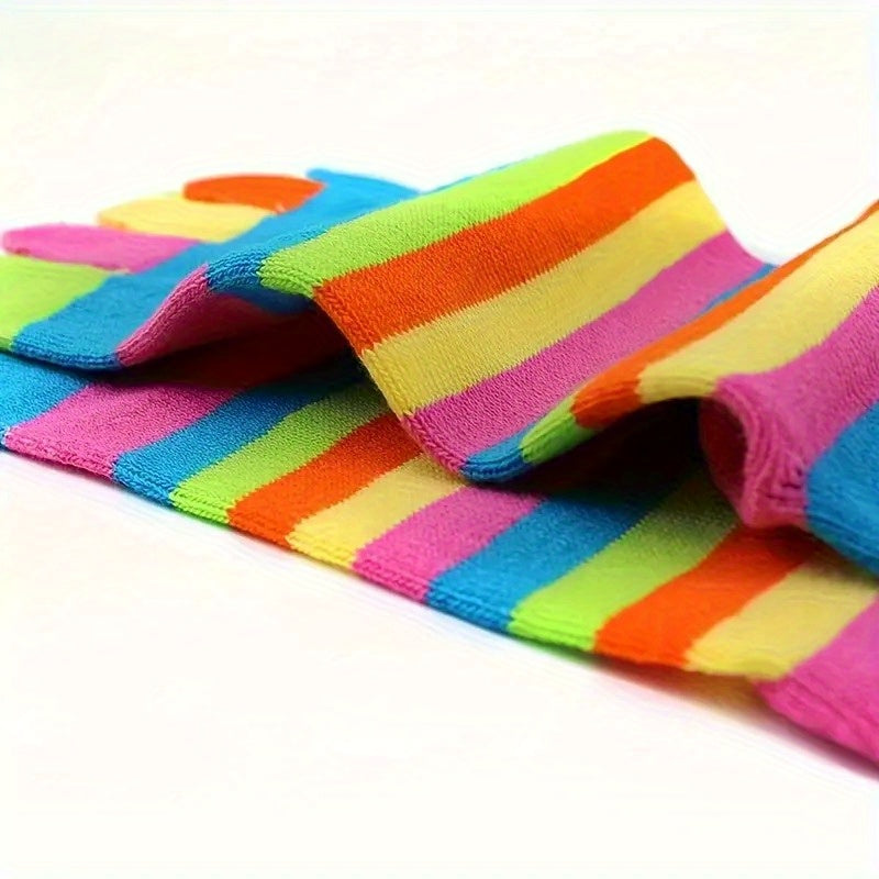 Rainbow Striped Girl's Split Toe Tabi Socks Low Cut Novelty Cotton Blnd