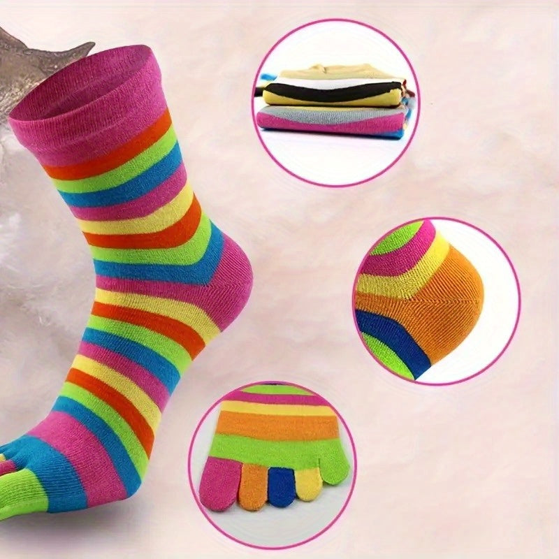 Rainbow Striped Girl's Split Toe Tabi Socks Low Cut Novelty Cotton Blnd