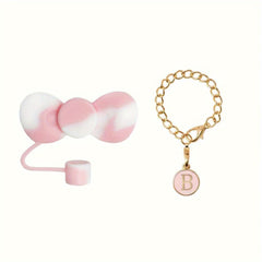 Letter Chain Charm Pendant & Flower Straw Tip Cover Set for Tumbler Water Cup