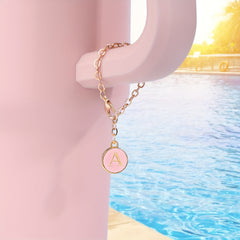 Letter Chain Charm Pendant & Flower Straw Tip Cover Set for Tumbler Water Cup