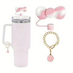 Letter Chain Charm Pendant & Flower Straw Tip Cover Set for Tumbler Water Cup