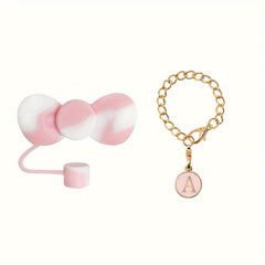 Letter Chain Charm Pendant & Flower Straw Tip Cover Set for Tumbler Water Cup