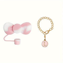 Letter Chain Charm Pendant & Flower Straw Tip Cover Set for Tumbler Water Cup