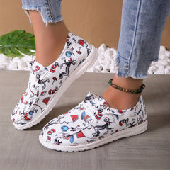 Women's Cartoon Animal Print Canvas Slip-on Shoes Lightweight Walking Flats