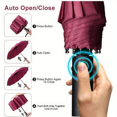 Wind Resistant 3 Fold Auto Umbrella 12 Bones Big Umbrella