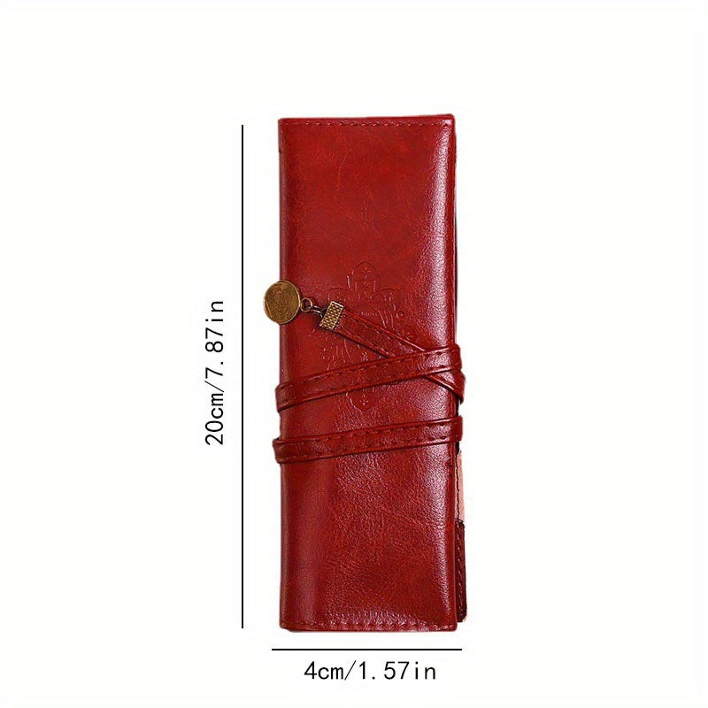 Vintage Faux Leather Pencil Case, Large Capacity