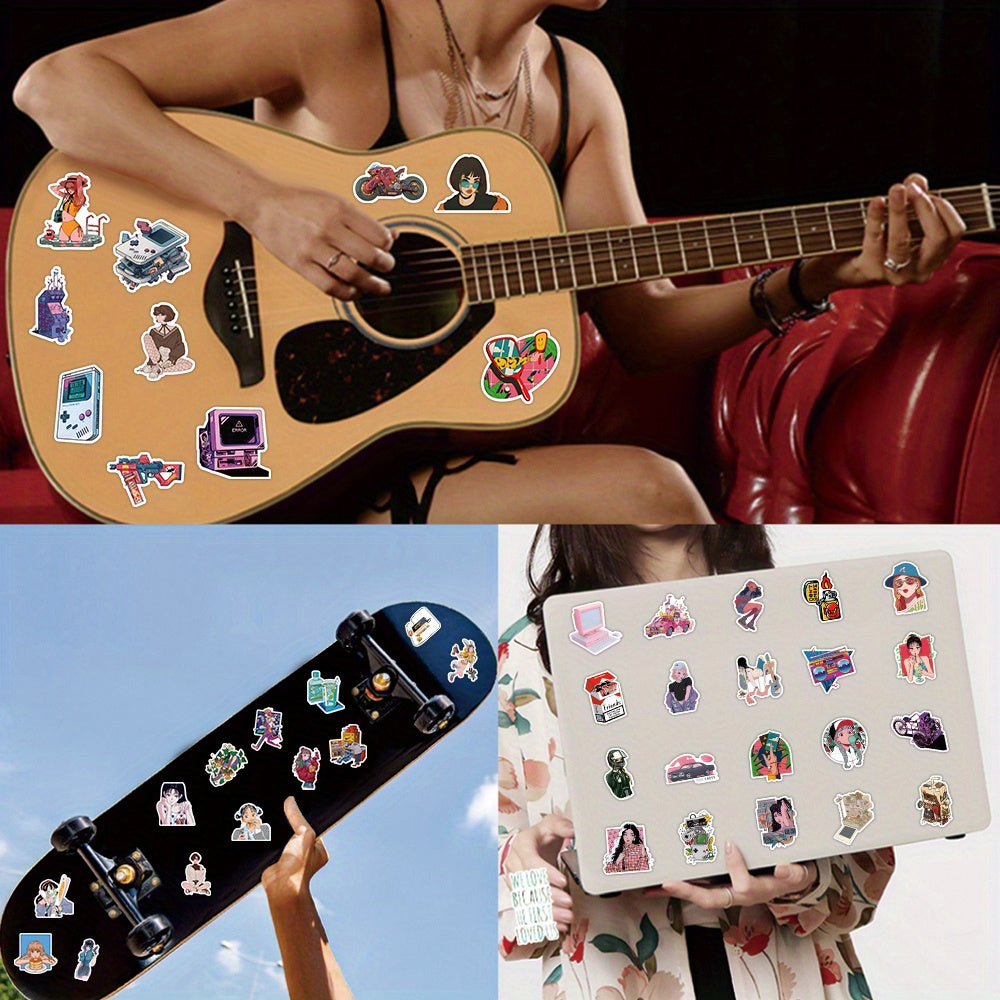 50pcs City Pop Waterproof Doodle Sticker for Laptop Tablet Smartphones