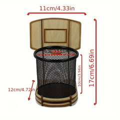 Wooden Desk Basketball Stand Pen Pencil Holder Office Supplies
