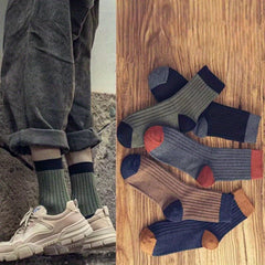Men's Retro Block Crew Socks Breathable Comfy Casual Unisex Socks