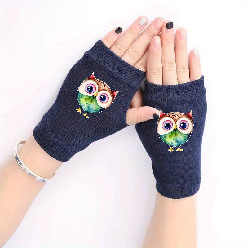 Owl Fingerless Knitted Gloves Winter Warm Cold Proof Antifreeze Half Finger