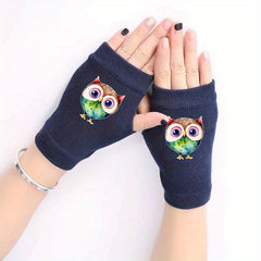 Owl Fingerless Knitted Gloves Winter Warm Cold Proof Antifreeze Half Finger
