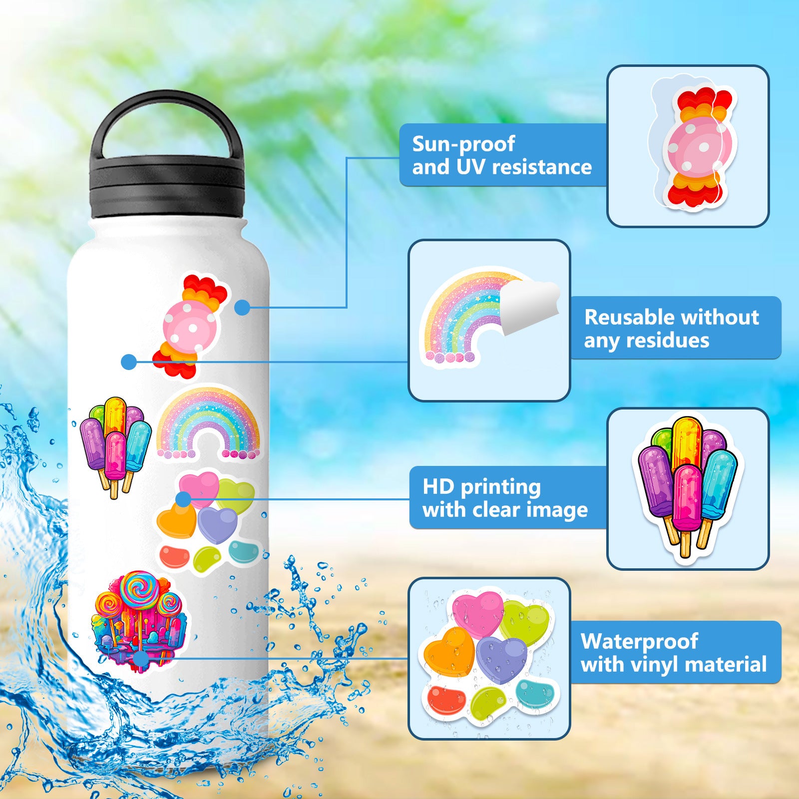 50 Funny Lollipop Doodle Stickers Waterproof for DIY Laptops & More