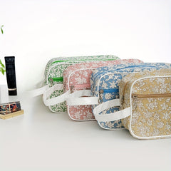 Portable Floral Print Cosmetic Bag Large Capacity Toiletry Bag