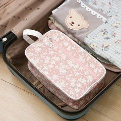 Portable Floral Print Cosmetic Bag Large Capacity Toiletry Bag