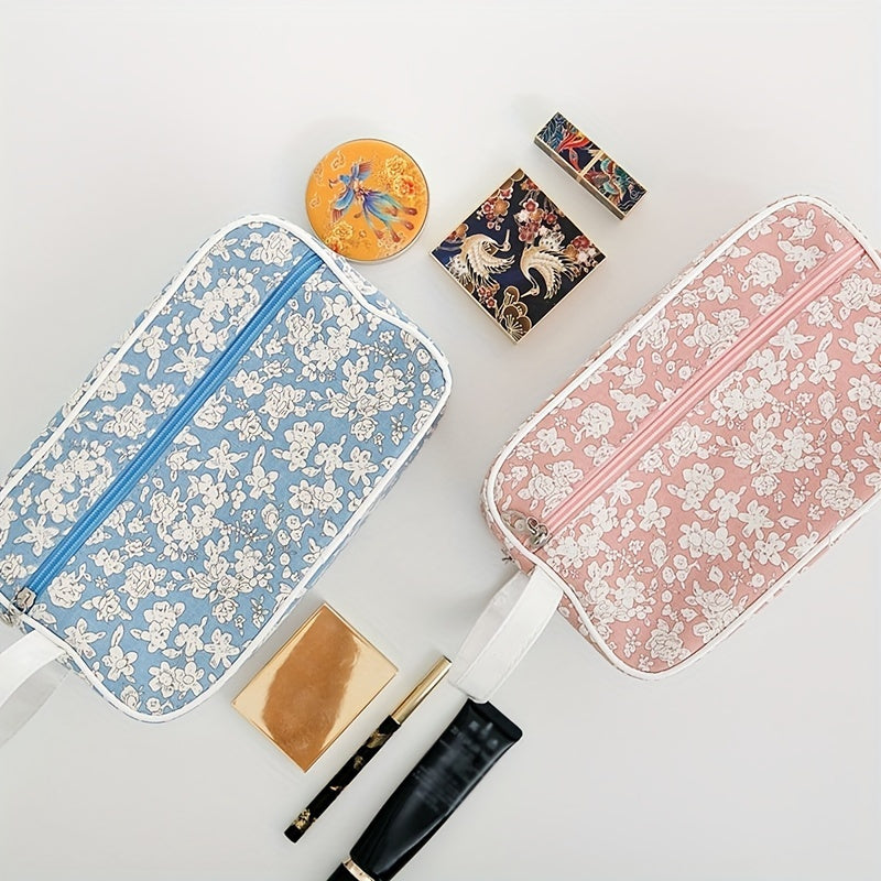 Portable Floral Print Cosmetic Bag Large Capacity Toiletry Bag