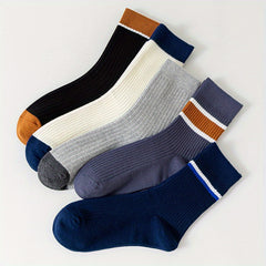 Men's Block Crew Socks Breathable Comfy Casual Unisex Socks - Pack of 5