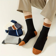 Men's Block Crew Socks Breathable Comfy Casual Unisex Socks - Pack of 5