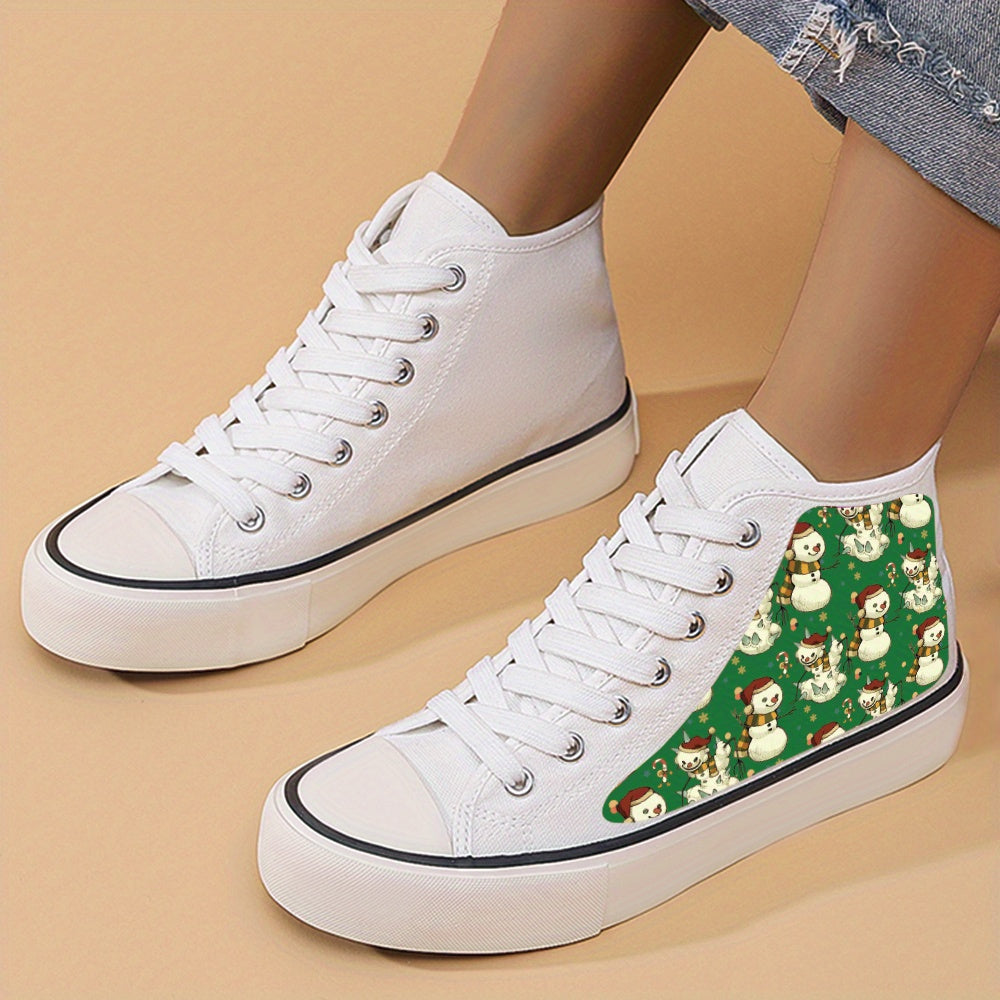 Snowman Print Chunky Canvas Sneakers High Top Skate Shoes