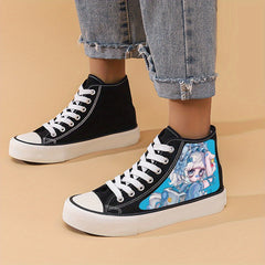 Anime Print Flat Heighten Chunky Canvas Sneakers Casual Skate Shoes