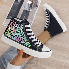 Leopard Print Plush Lined Chunky Canvas Sneakers