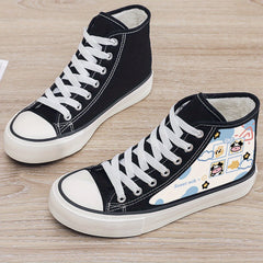 Cow Print Plush Lined Chunky Canvas Sneakers Flat Heighten Winter Shoes
