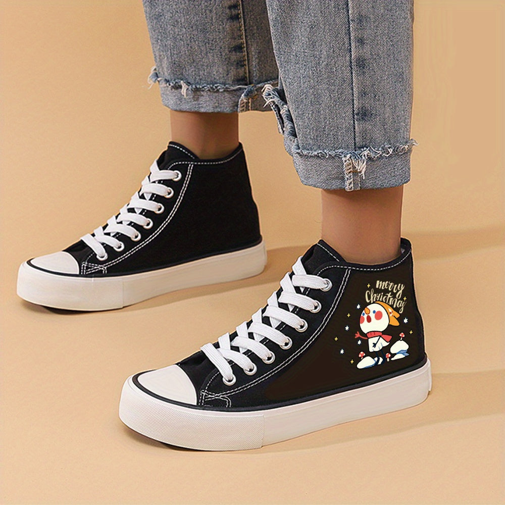 Christmas Snowman Print Chunky Canvas Sneakers