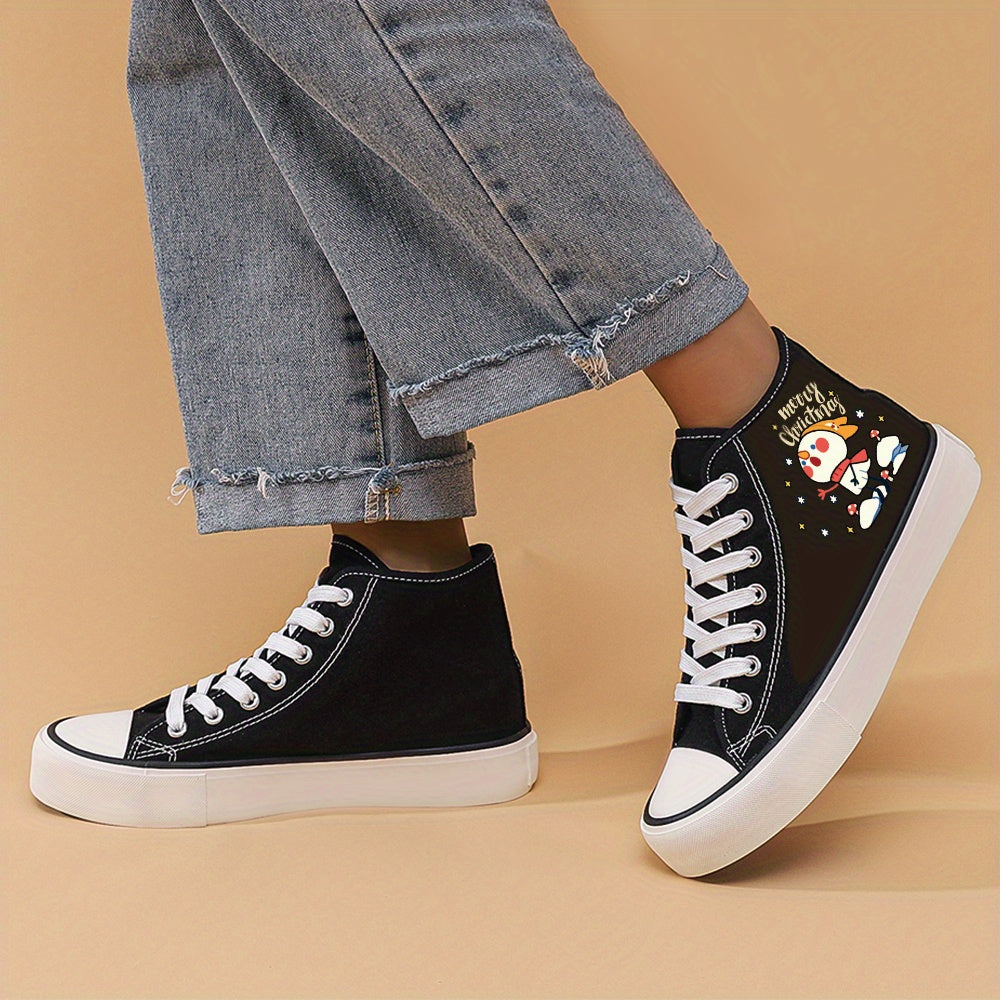 Christmas Snowman Print Chunky Canvas Sneakers