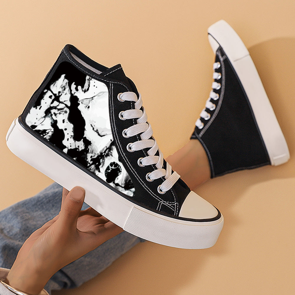 Ink Print Chunky Canvas Sneakers High Top Classic Skate Shoes