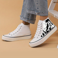 Ink Print Chunky Canvas Sneakers High Top Classic Skate Shoes