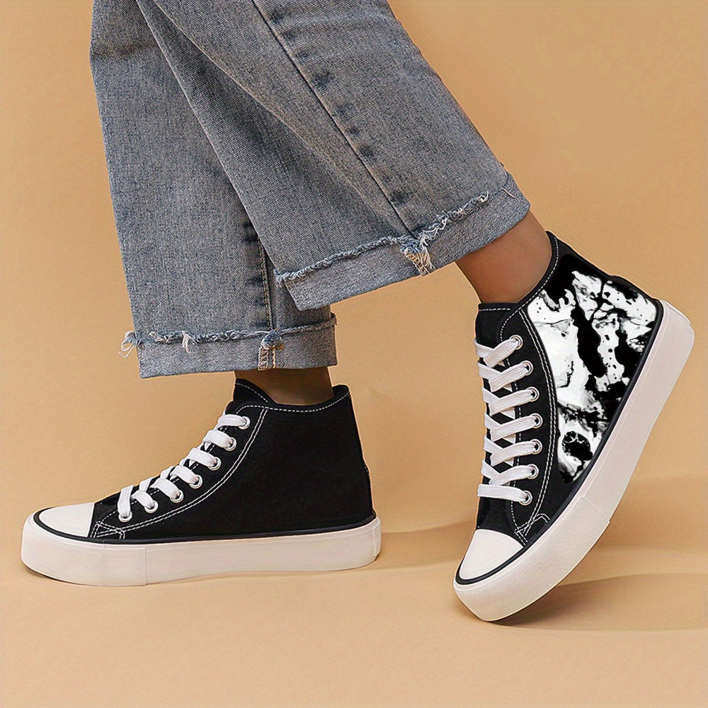 Ink Print Chunky Canvas Sneakers High Top Classic Skate Shoes
