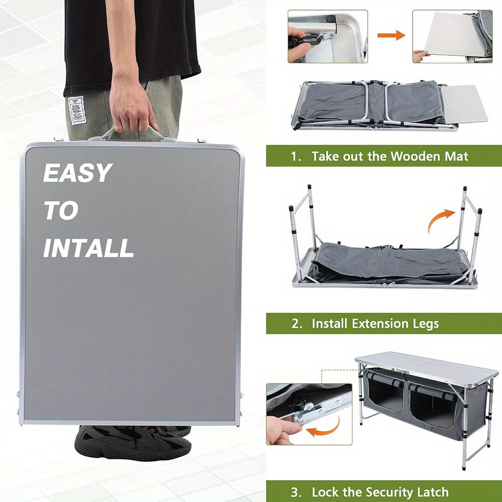 Portable Aluminum Camping Table with Storage Organizer