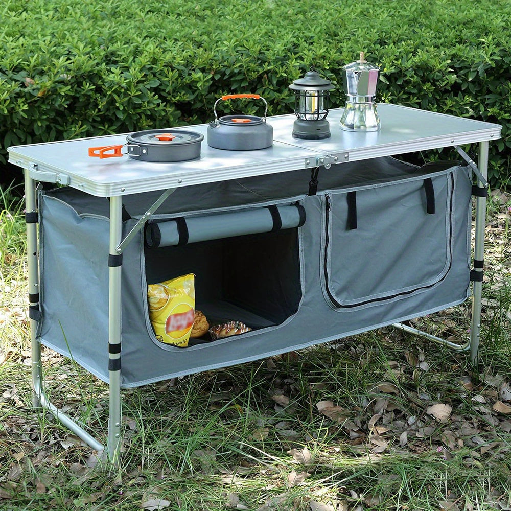 Portable Aluminum Camping Table with Storage Organizer