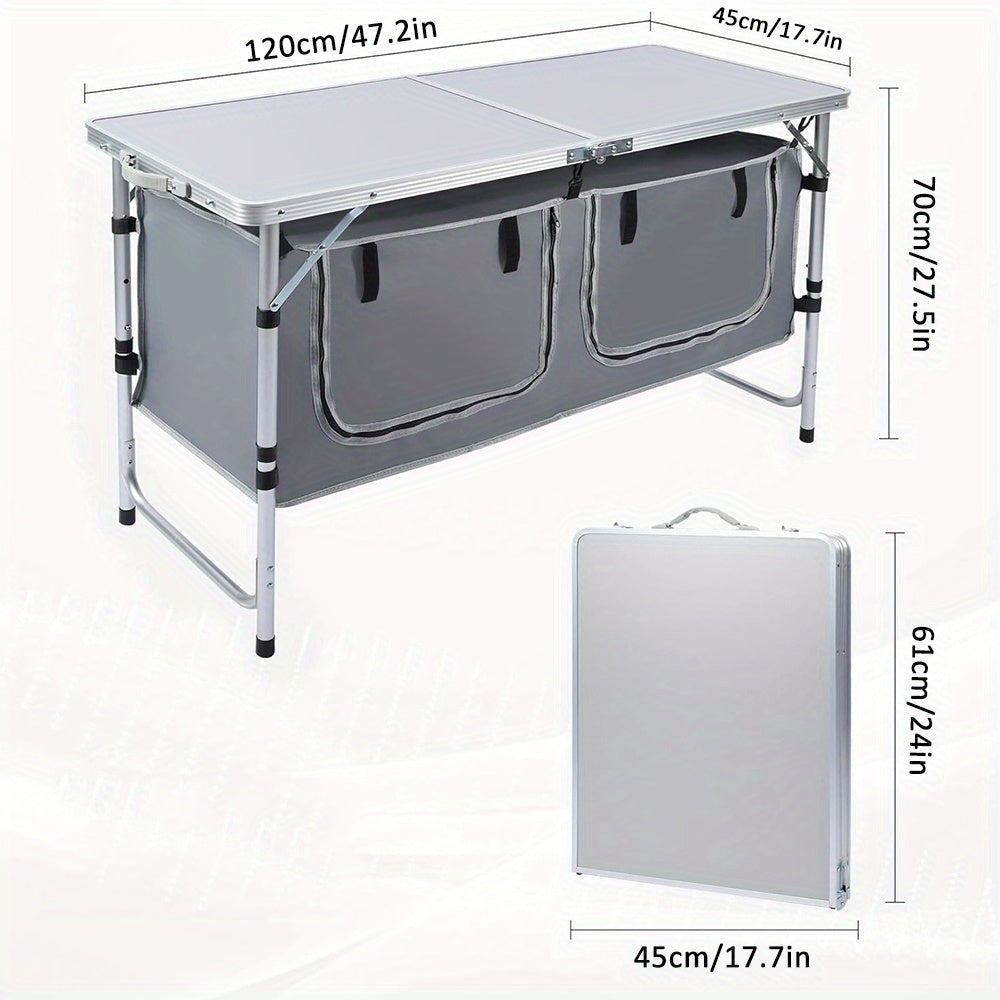 Portable Aluminum Camping Table with Storage Organizer
