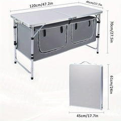 Portable Aluminum Camping Table with Storage Organizer