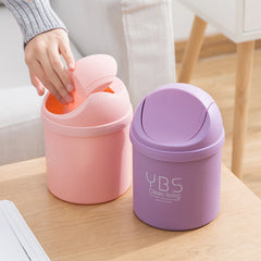 Mini Desktop Bin Small Trash Can Tube with Cover Bedroom Trash Garbage Can
