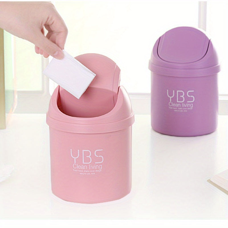 Mini Desktop Bin Small Trash Can Tube with Cover Bedroom Trash Garbage Can