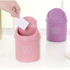 Mini Desktop Bin Small Trash Can Tube with Cover Bedroom Trash Garbage Can