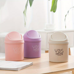 Mini Desktop Bin Small Trash Can Tube with Cover Bedroom Trash Garbage Can
