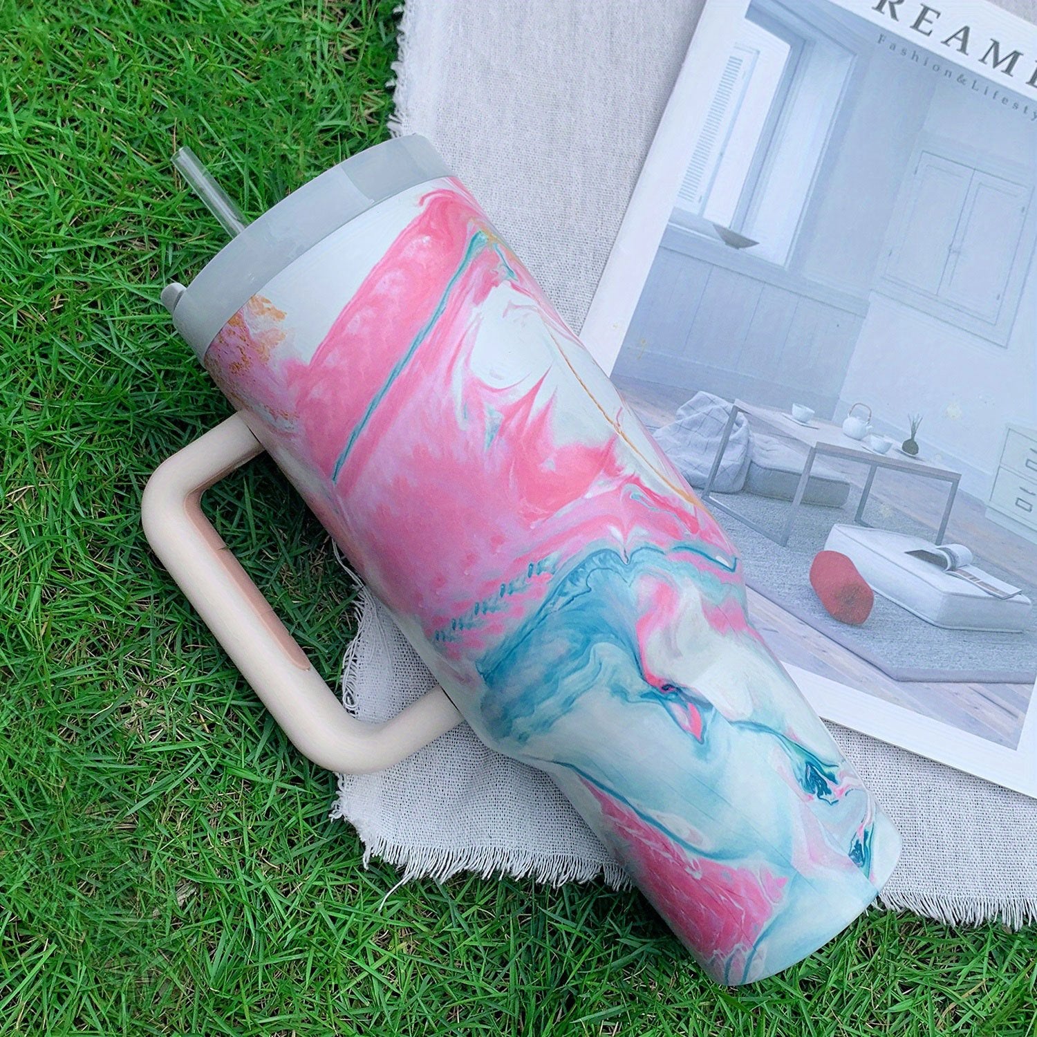 40oz Insulated Water Cup Tumbler Flag Pattern Stainless Steel Travel Cup
