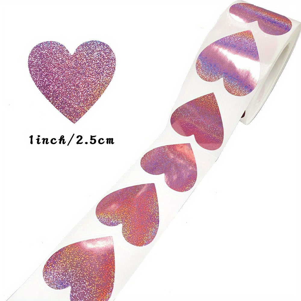 500pcs Glitter Pink Heart Stickers Roll Gift Set Sparkly Adhesive Wedding Decor