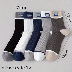 5 Pairs Men's Block Crew Socks Comfy Casual Unisex Outdoor All Seasons