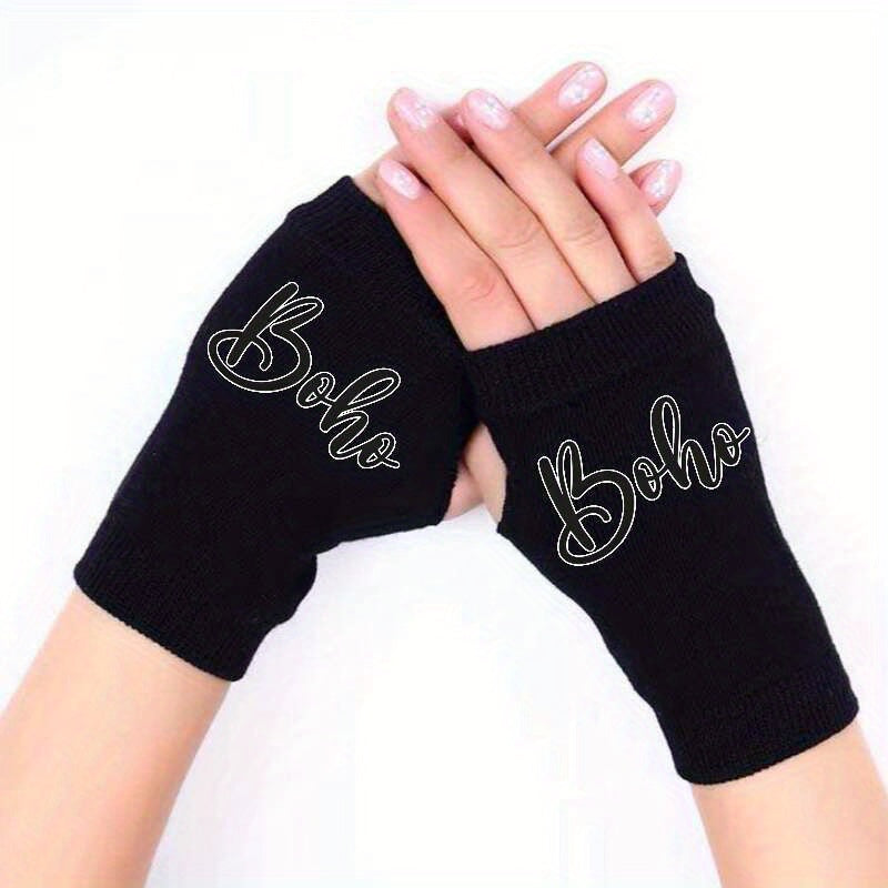 Retro Knitted Fingerless Gloves Winter Warmth Elastic Patterns