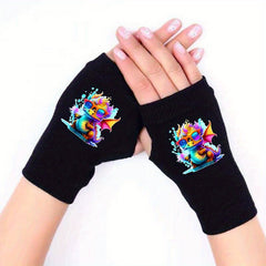 Winter Knit Half Finger Gloves with Printed Patterns