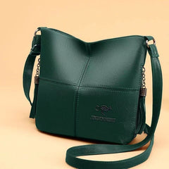 Vegan Leather Bucket Bag Durable Stitching Crossbody Style Solid Shoulder Purse 