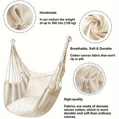 Indoor Outdoor Cotton Hammock Swing Chair Comfortable Durable Sturdy
